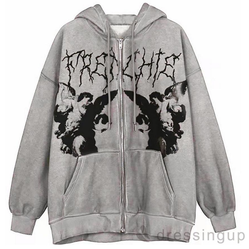 Đầm Hoodie Plus Size Tay Dài Dáng Rộng Có Túi Và Khóa Kéo Cho Nữ