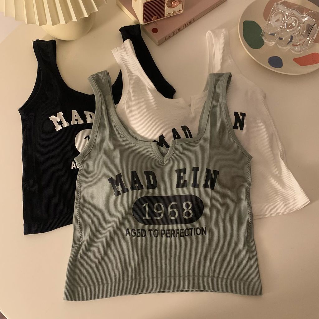 Áo Ống Ngắn Mỏng Vừa Vặn In Chữ Cái Có Dây Treo Thời Trang Mùa Thu Cho Nữ