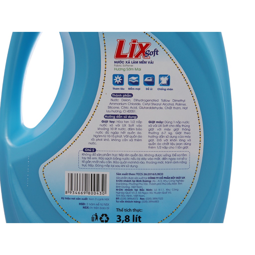 Nước Xả Vải LIX Hương Ban Mai 3.8L - Lưu hương trên từng sợi vải - LSF05