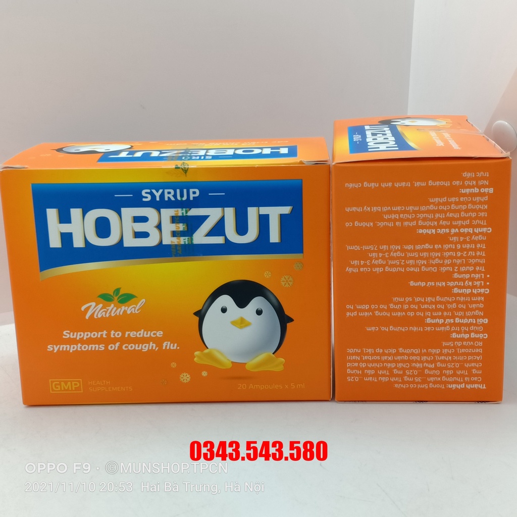Siro HOBEZUT hộp 20 ống - Hỗ trợ giảm các triệu chứng ho, cảm ở trẻ em và người lớn