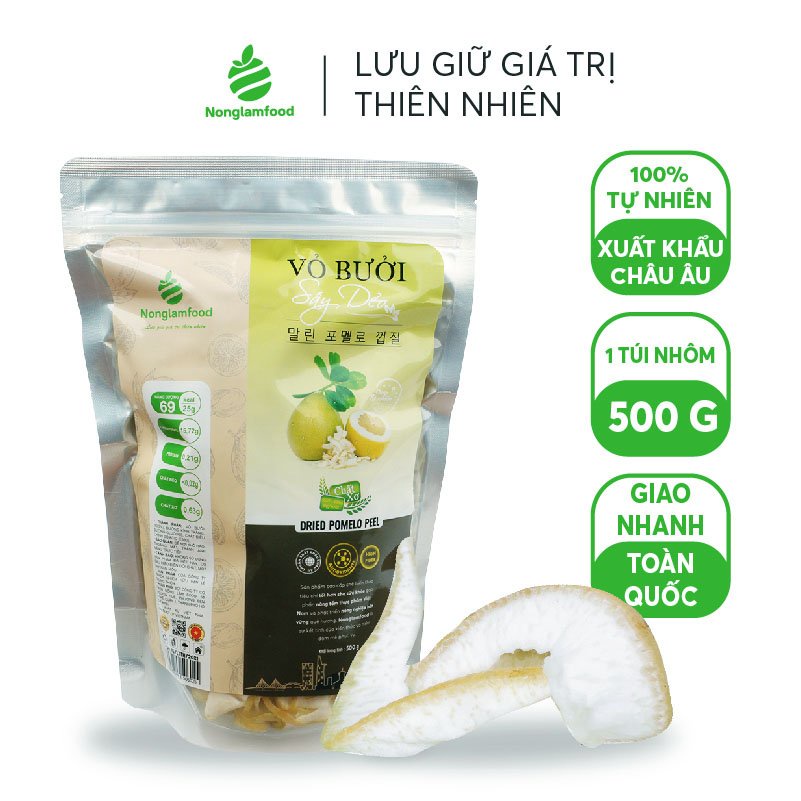 Vỏ bưởi sấy dẻo Nonglamfood túi 500g | Giảm cân, ăn kiêng hiệu quả