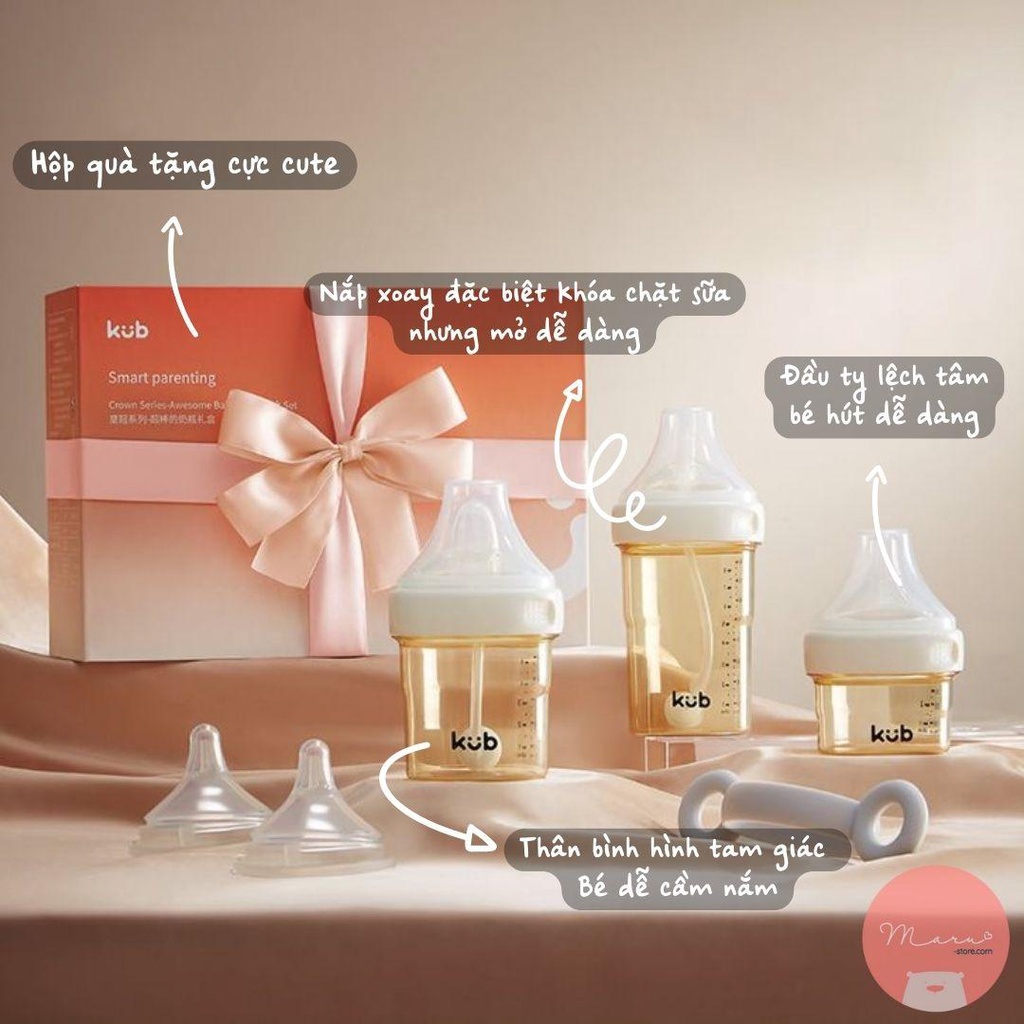 [Kèm hộp quà tặng] Bộ bình sữa, bình nước nhựa PPSU 80-240ml của KUB cho bé từ 0 - 36th