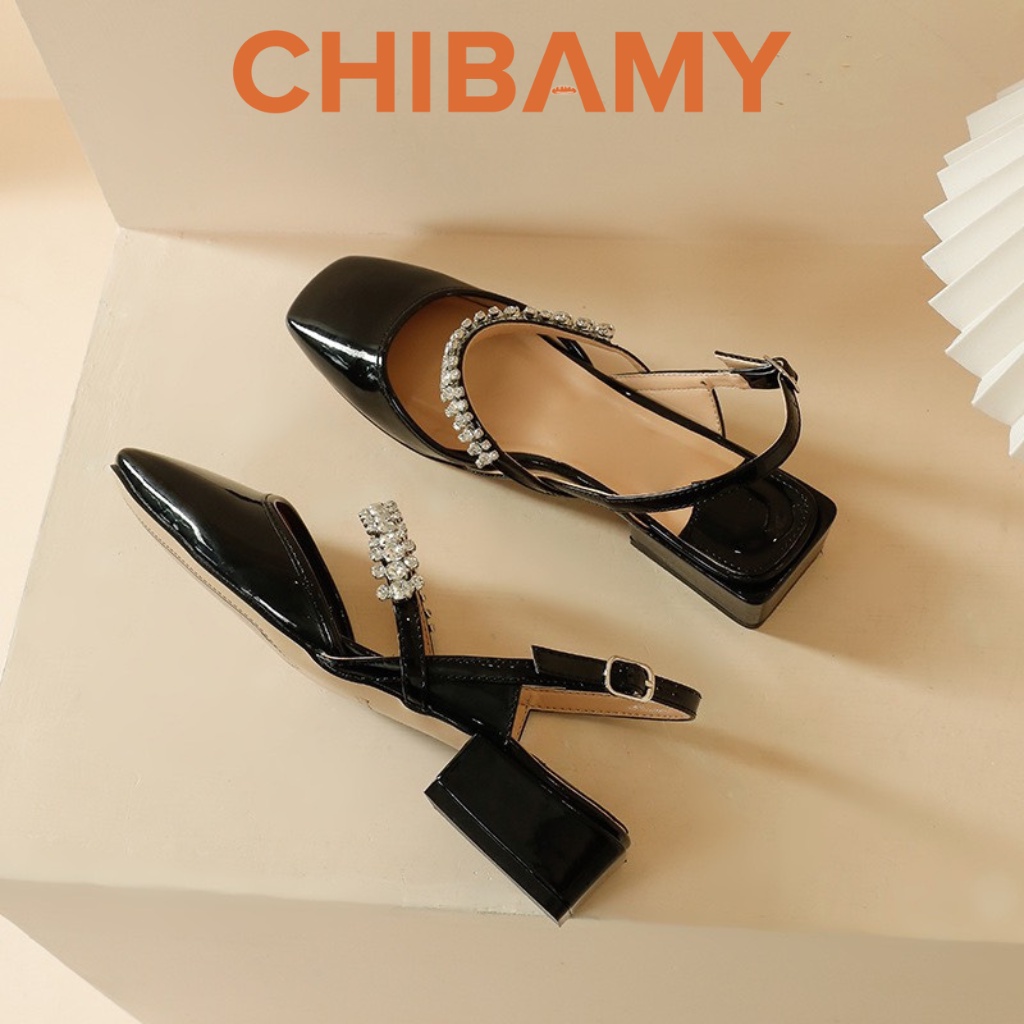 Giày búp bê nữ bít mũi quai đá đế vuông 3cm chất da bóng mềm mã H03