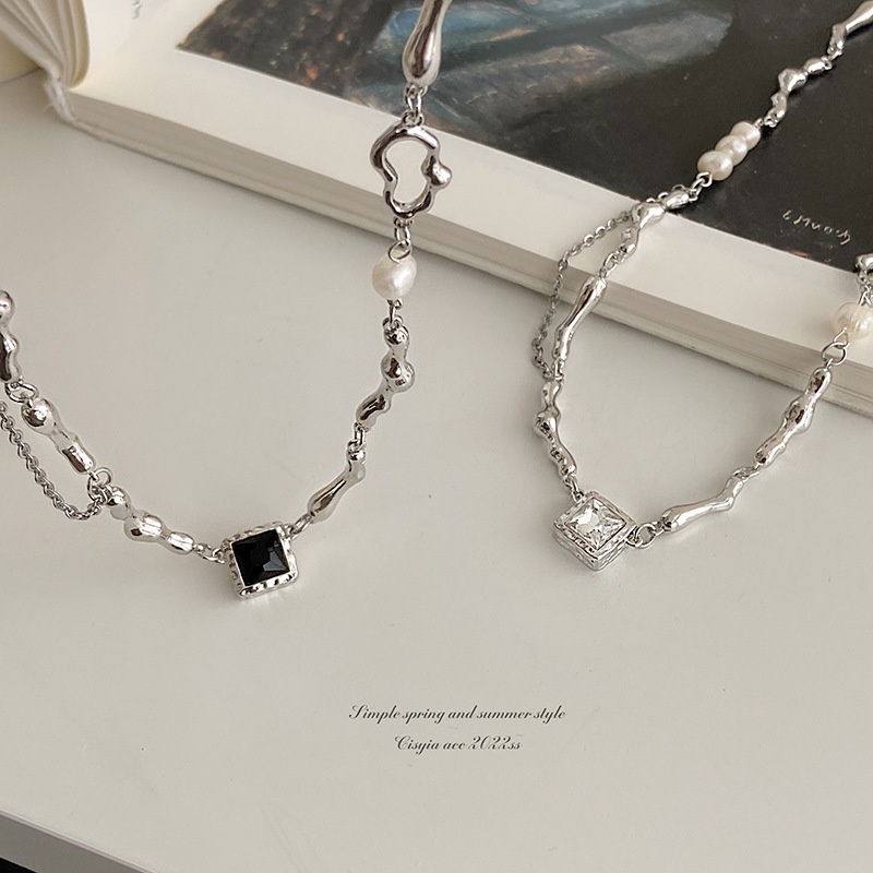Vòng cổ Mặt Khối Đính Đá Zircon Thời Trang Hàn Quốc Cho Nữ