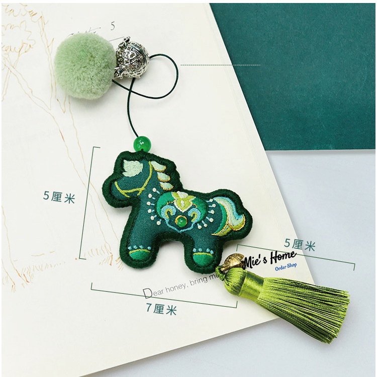 DIY thêu tay Bộ Phụ Kiện Túi Thơm ngựa phú quý Treo Trang Trí Xe Hơi-  đeo túi sách- tặng viên huân hương - MIE HANDMADE