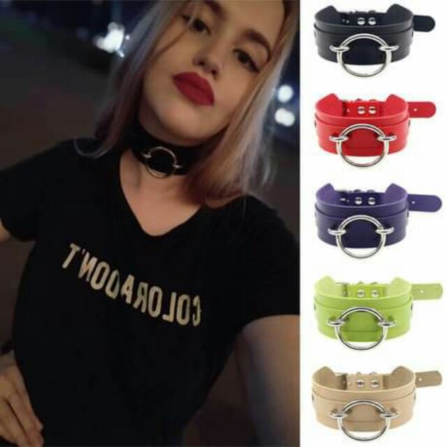 Vòng choker cổ da lót nhung vòng tròn to cố định