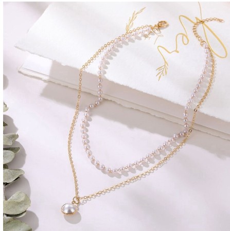 Dây chuyền choker hai lớp đính ngọc trai phong cách cổ điển dành cho nữ