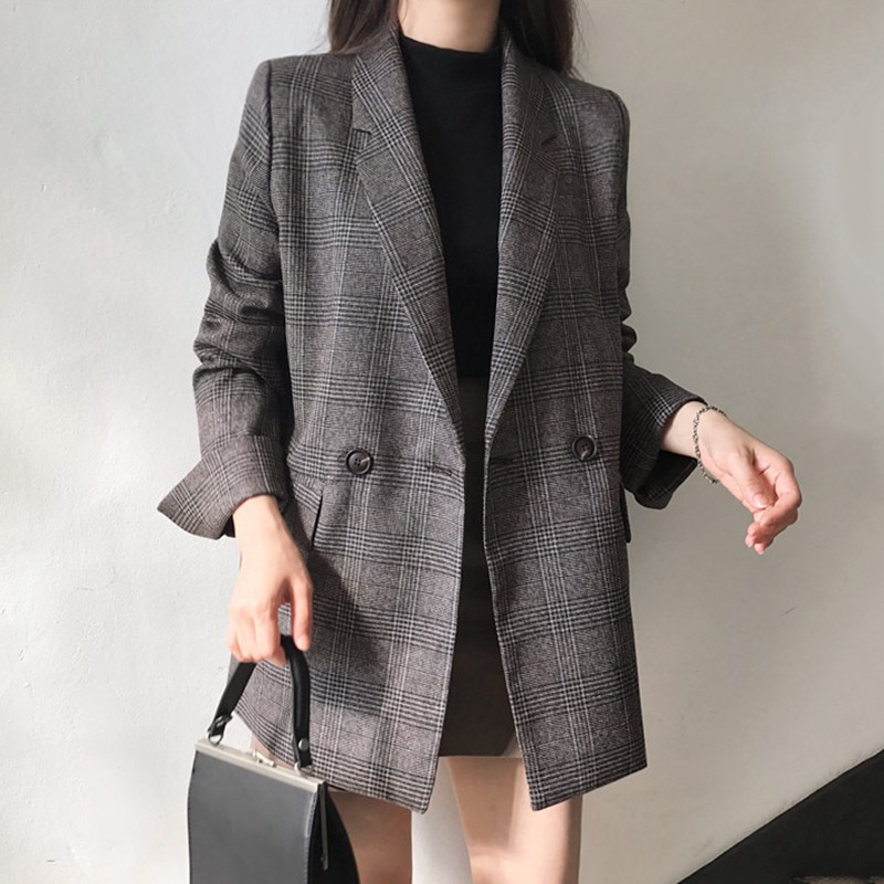 (Ảnh Thật + Nhập Loại 1) - Áo khoác Blazer Kẻ Sọc DORY&amp;PONY STYLE RETRO Hàn Quốc - AK151 (2 lớp)