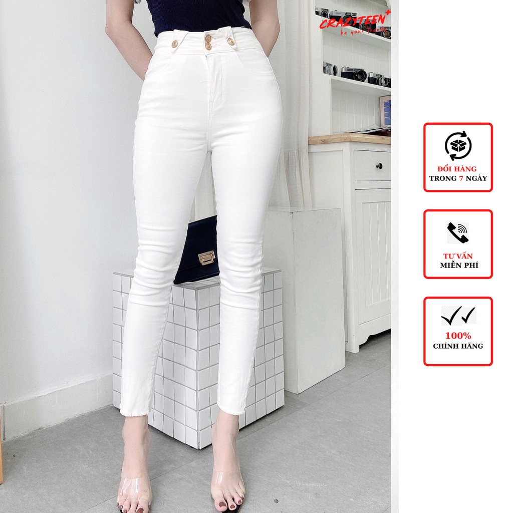 Quần jean trắng nữ CRAZYTEEN ống ôm K0237