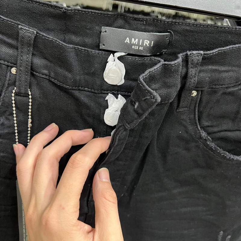 Quần bò amiri vá da rách gối bản likeauth sịn 7920, quần jean nam rách gối vá vải siêu chất