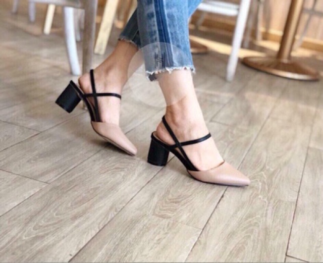 giày sandal bít mũi da lì mềm gót 5p êm chân mã H14