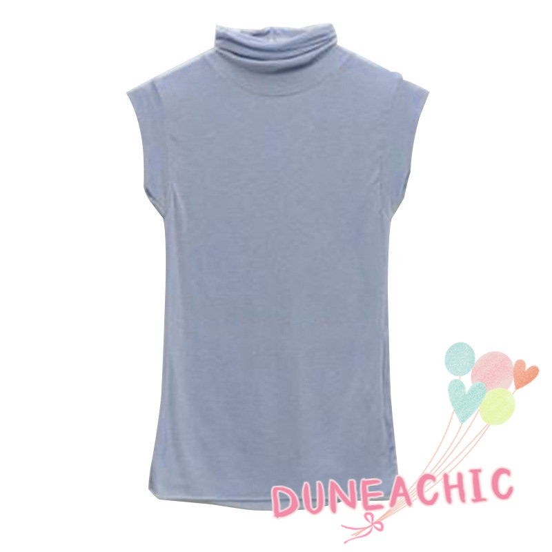 DUNEA Áo Thun Không Tay Cổ Lọ Trong Suốt Ôm Dáng Gợi Cảm Cho Nữ