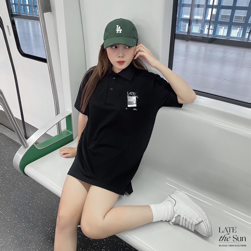 Polo cotton unisex Late The Sun form suông thoáng mát