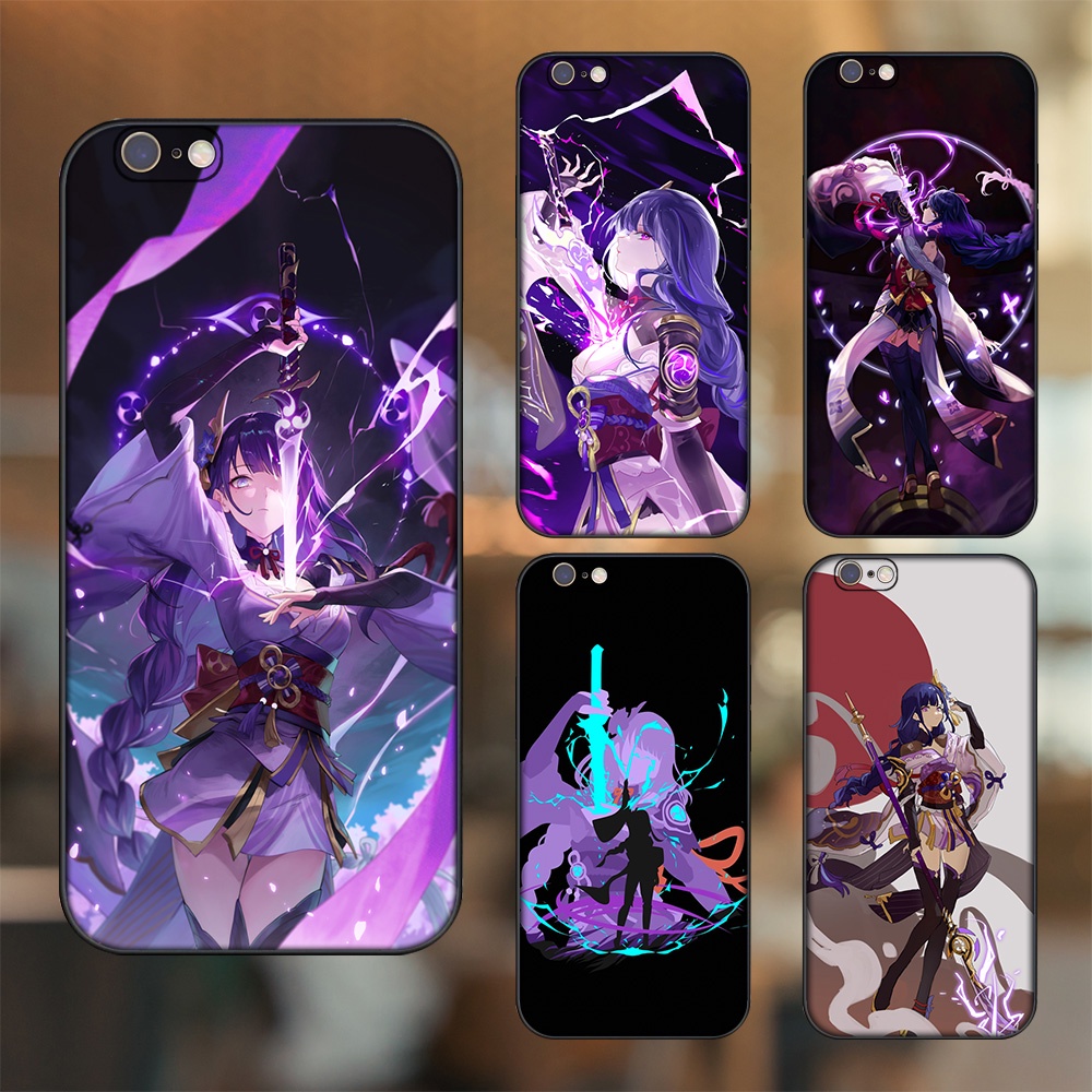 Ốp lưng iPhone 6, 6s dẻo đen cạnh vuông in hình Raiden Shogun Genshin Impact