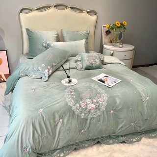 Set chăn ga gối nỉ nhung cao cấp hoa tròn