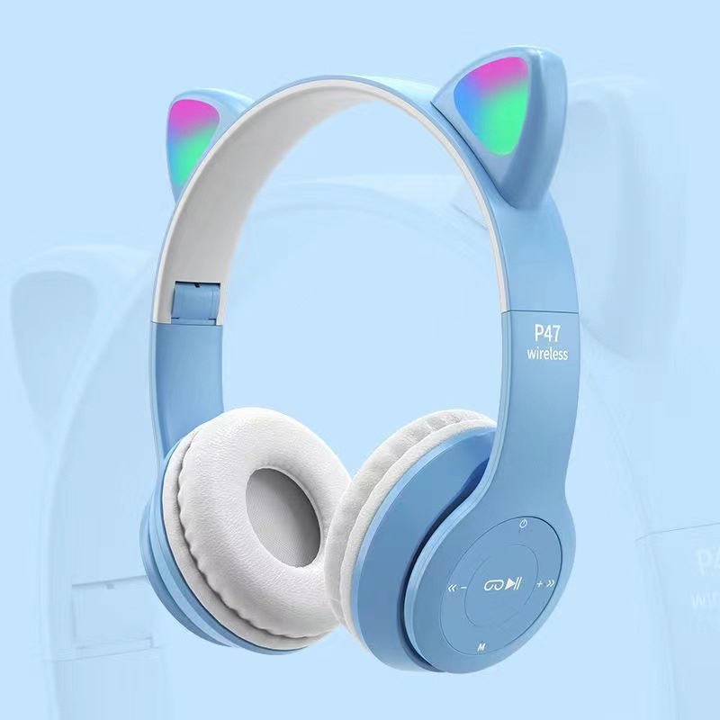 Tai Nghe Bluetooth P47 Tai Mèo P47M Tai Mèo Dễ Thương headphone Có Mic, thẻ nhớ, Âm Bass Mạnh