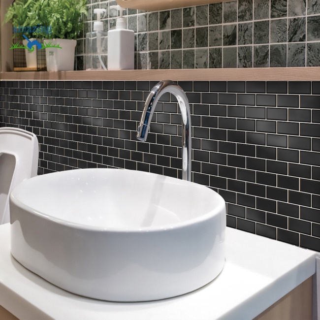 Set 10 Miếng Dán Tường 3d Họa Tiết Gạch Lát Tự Dính Chống Thấm Nước Trang Trí Nhà Bếp/Phòng Tắm
