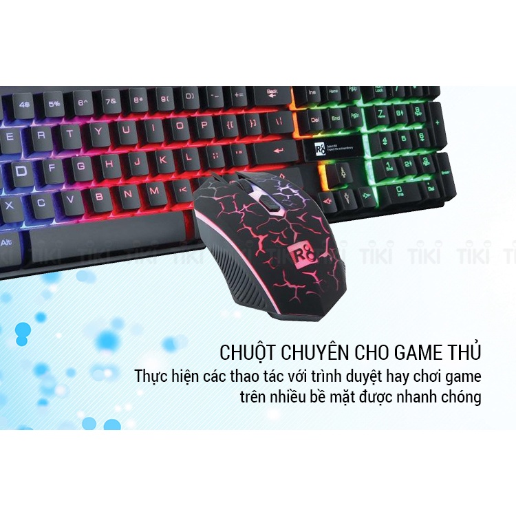 Bộ Bàn Phím Giả Cơ Và Chuột Chuyên Game R8 1910 LED 7 Màu (Đen) - Hàng Chính Hãng