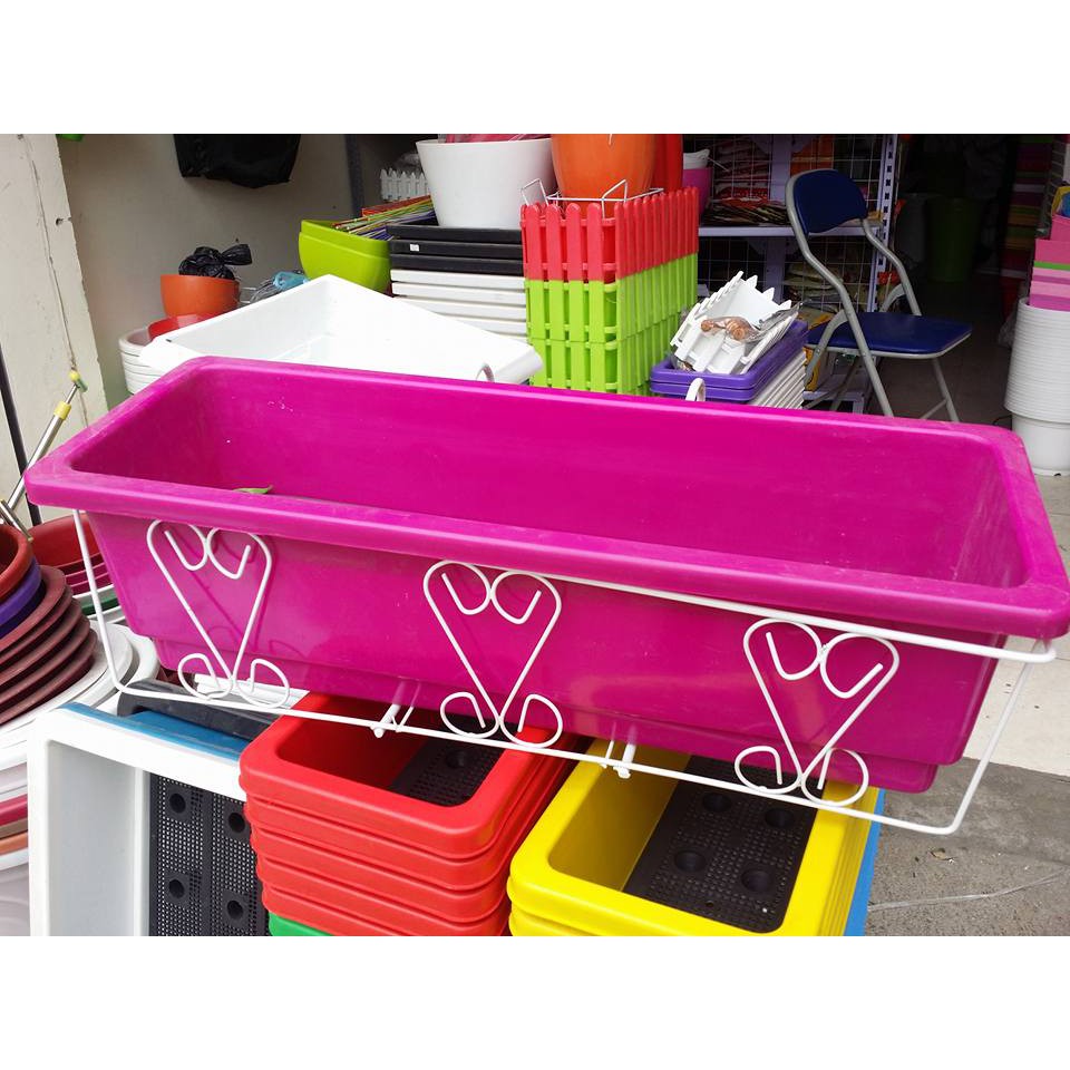 combo 6 móc sắt tim to + 6 chậu chữ nhật thông minh dài 67cm