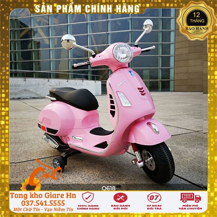 Xe máy điện cho bé gái, xe máy điện trẻ em Vespa Q618, sản phẩm cao cấp - BH 12 tháng