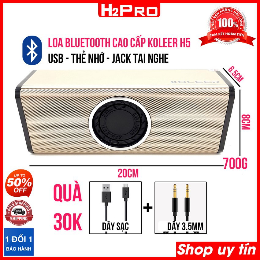 Loa Bluetooth cao cấp Koleer H5 5W H2Pro nghe nhạc hay, loa bluetooth giá rẻ có USB-Thẻ nhớ, jack tai nghe