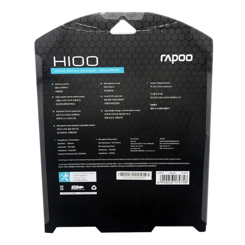 Tai nghe Rapoo H100 chụp tai có dây On-ear Wired Stereo  - Hàng chính hãng