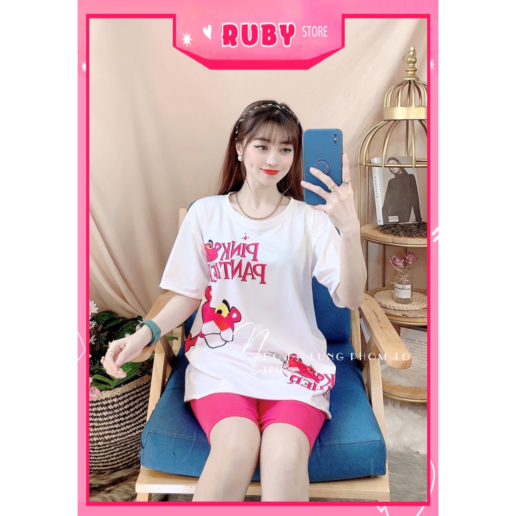 Đồ bộ thun lửng phom to cho nữ mặc nhà chất thun mềm mát in hình gấu hoạt hình dễ thương TP88