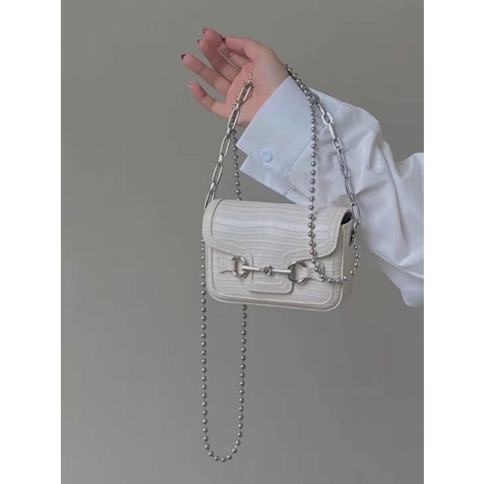 Túi đeo vai mini phối dây xích phong cách retro Pháp dễ thương