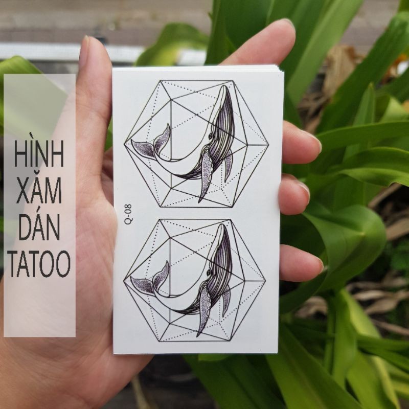 Hình xăm cá voi q08. Xăm dán tatoo mini tạm thời, size &lt;10x6cm