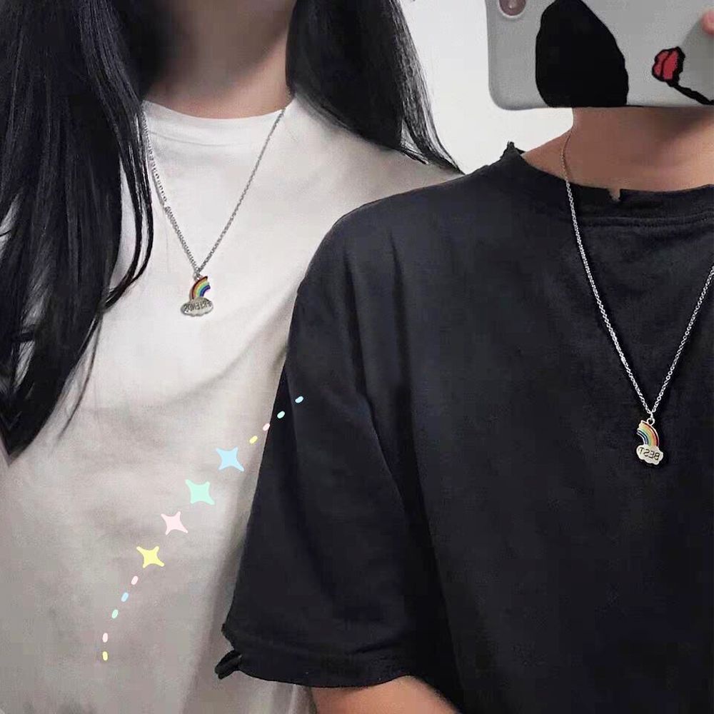 Vòng cổ mặt hình chữ Best Friend màu cầu vồng dễ thương phong cách cổ điển thời trang cho cặp đôi