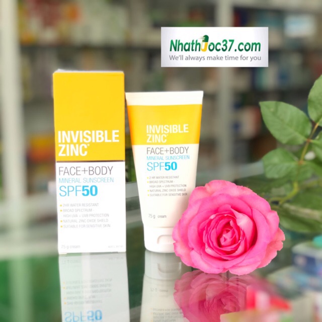 Kem chống nắng Invisible ZinC SPF 50 Úc, chống nắng vật lý dùng được cho nhạy cảm, da mụn, cho phụ nữ mang thai