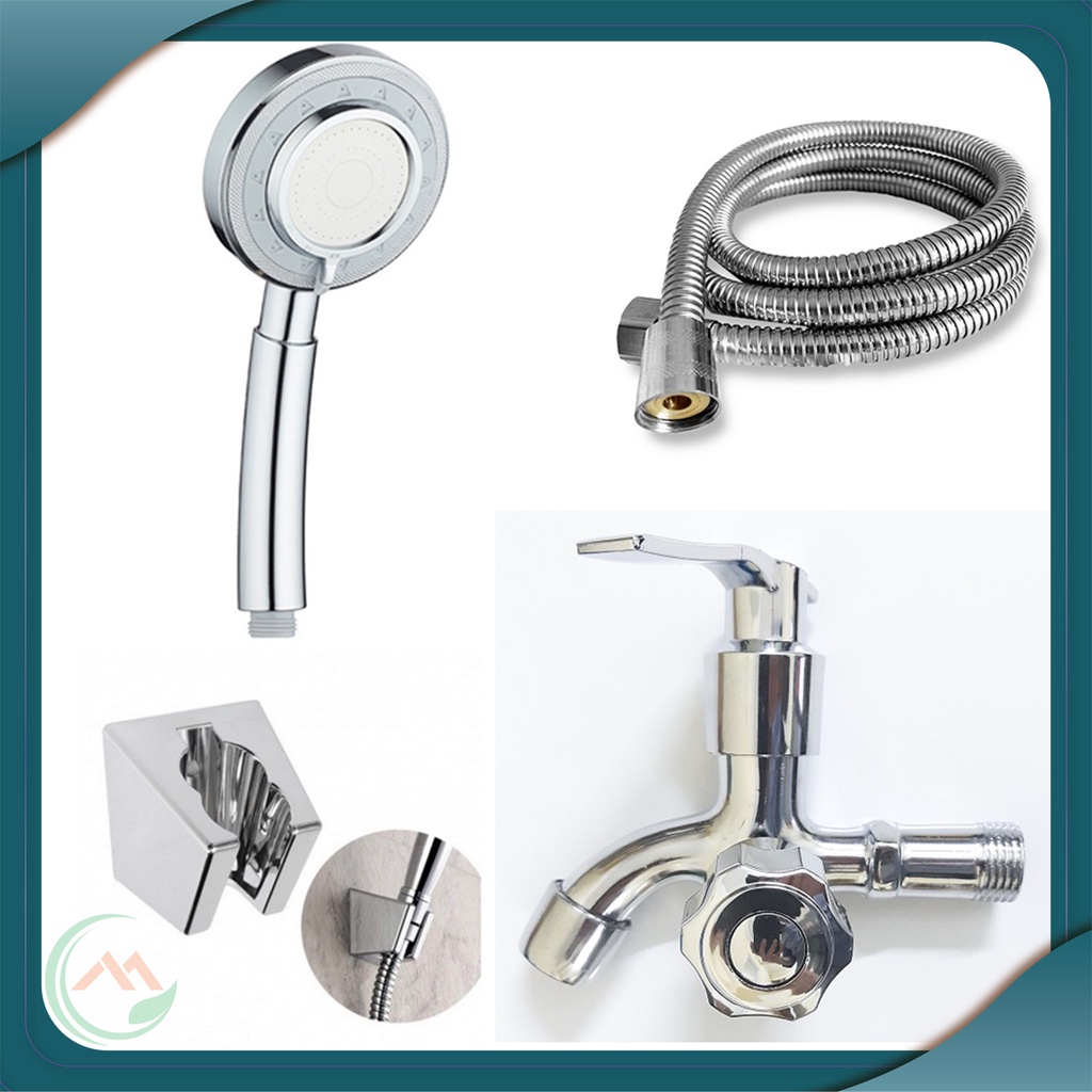 Bộ củ sen hợp kim sáng bóng một đường nước lạnh kèm bộ tay sen 3 chế độ mặt xoay mạ Crom sáng bóng - QM.CS02.TS008B3