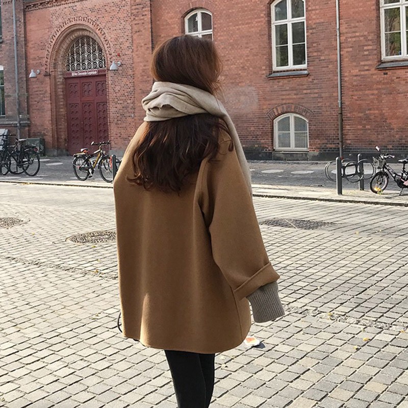 Áo Khoác Len Dáng Rộng Phong Cách Hàn Quốc Thời Trang Cho Nữ