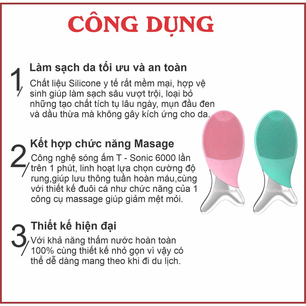 Máy rửa mặt đuôi cá WellDerma Cleansing Fish nhỏ gọn tiện dụng massage nâng cơ và tẩy sạch mụn cho da mặt