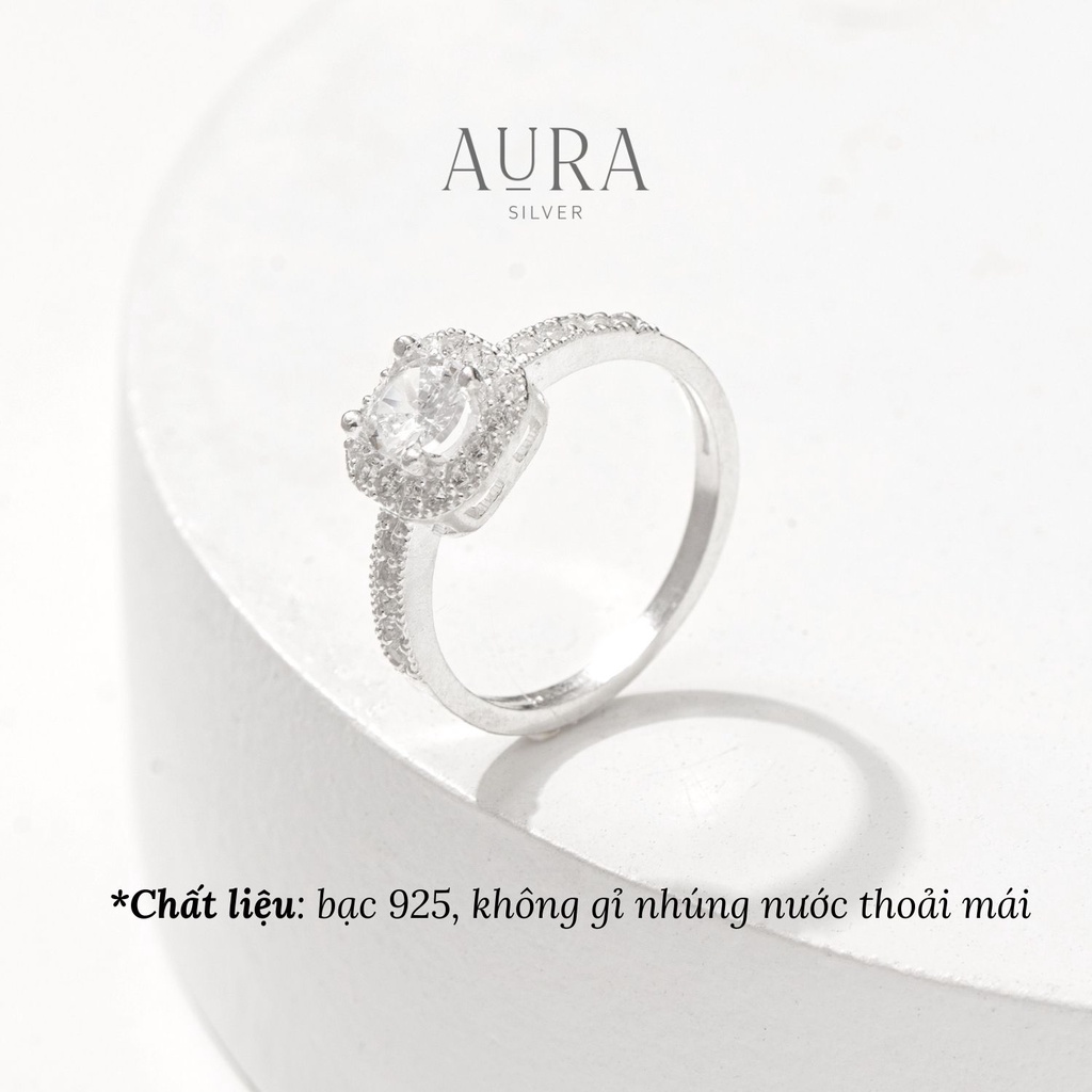 Nhẫn nữ bạc 925 nhẫn bạc mặt vuông đính đá sang trọng-N36-AURASILVER