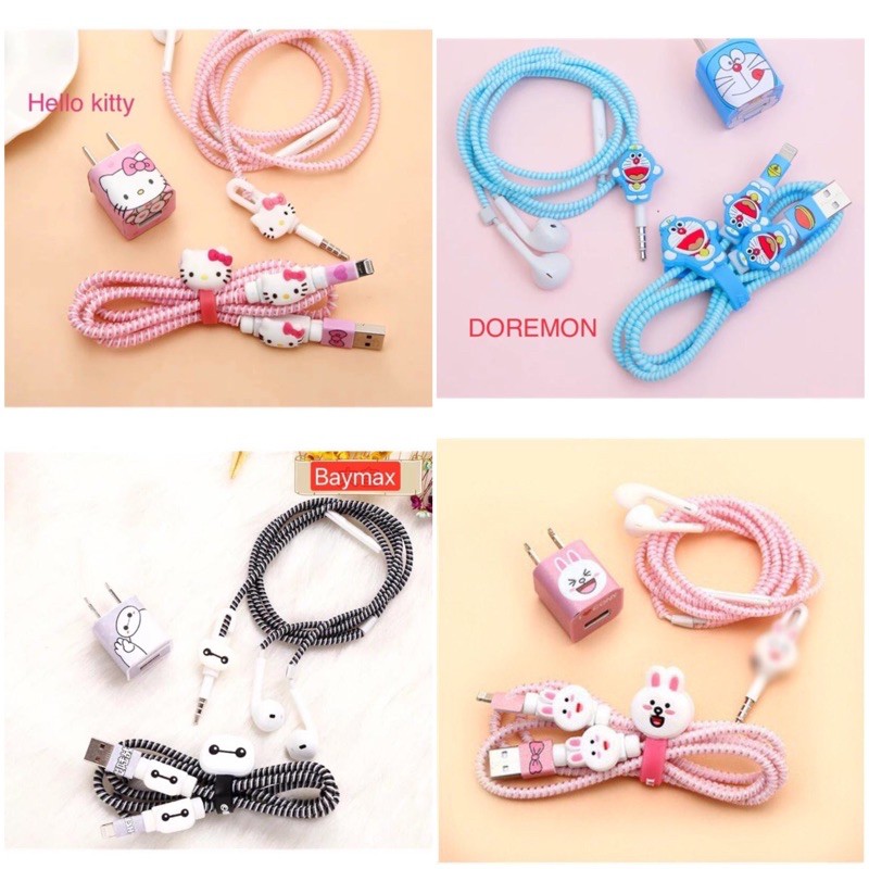 Bộ Combo Quấn Cáp Sạc Tai Nghe Hình Thú Chống Gãy Cáp Sạc