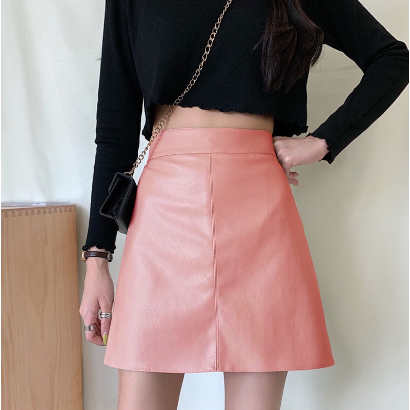 Chân Váy Chữ A Bằng Da Eo Cao Thời Trang Mùa Thu Hàn Quốc Giản Dị Dành Cho Nữ