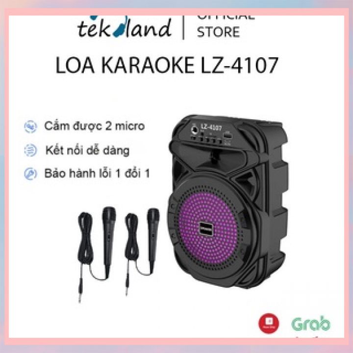 Loa Bluetooth Mini Karaoke có đèn led Lz-4107 âm thanh chuẩn speaker tặng kèm mic