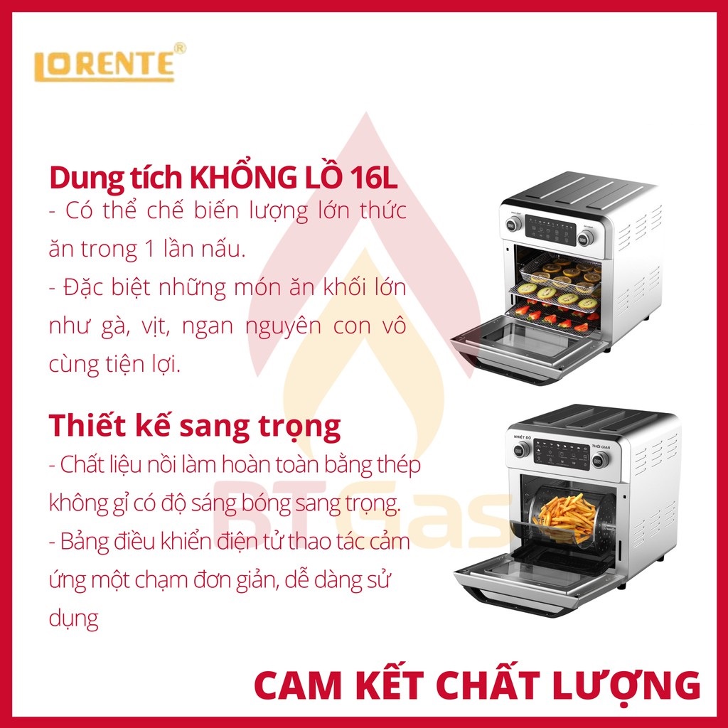 Nồi chiên không dầu Lorente, nồi chiên không dầu điện tử dung tích lớn 16L Lorente LT-1600