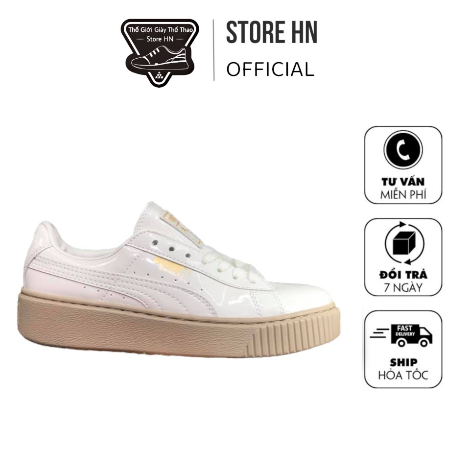Giày Thể Thao Sneaker Nữ 𝐏𝐮𝐦𝐚 Trắng Đế Nâu 1:1 Độn Đế Tăng Chiều Cao