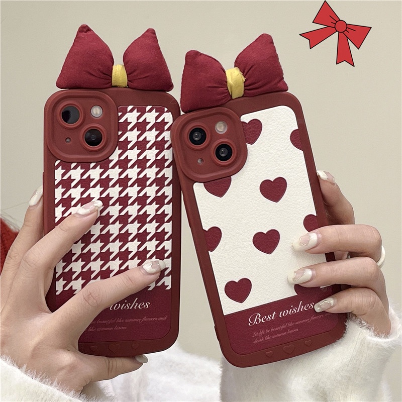 Ốp Điện Thoại TPU Mềm Chống Rơi Họa Tiết Nơ Đỏ Rượu Cho IPhone 13 12 11 Pro Max X XS XR 8 7 Plus