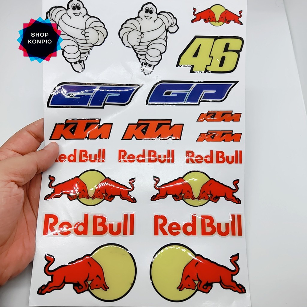 Bộ Tem RedBull Dập Nổi Cao Cấp Dán Xe Máy, Ô Tô, Mũ Bảo Hiểm, Chống Thấm Nước, Chống Bay Màu