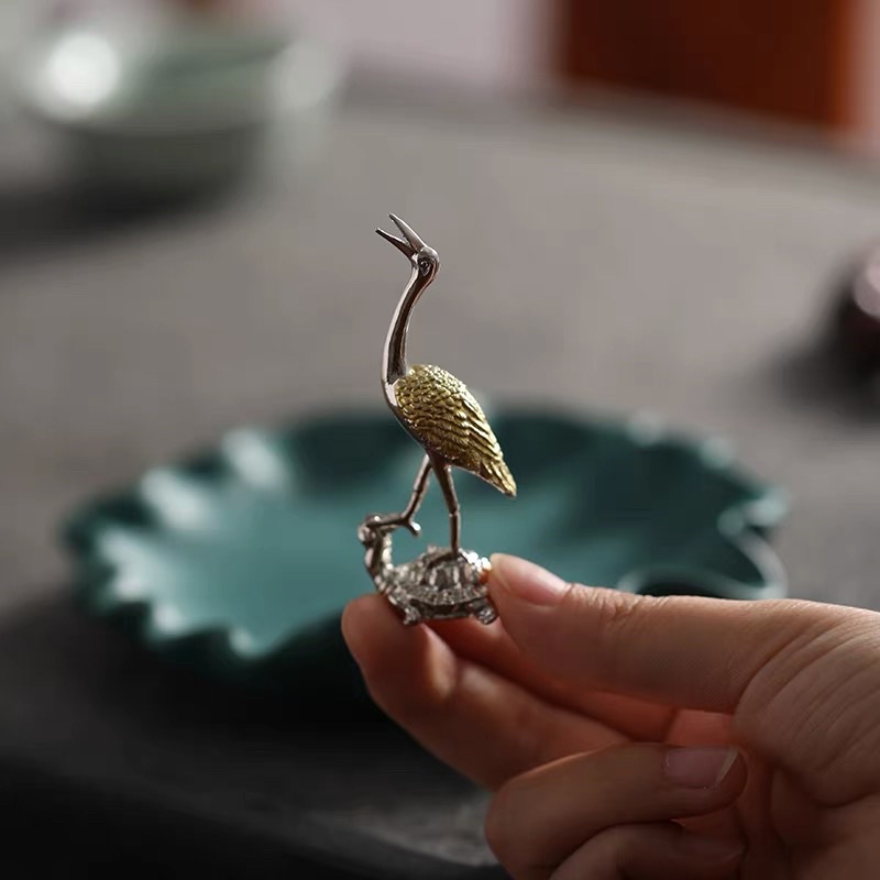 Tượng Chim Hạc và Rùa ĐẸP Sắc nét Màu Vàng Đồng