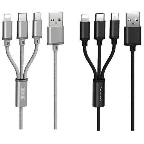 Cáp sạc 3 đầu Đa Năng  FREE SHIP  cáp sạc iphone WK WDC - icro USB - Type C 091th 3 cổng chính hãng