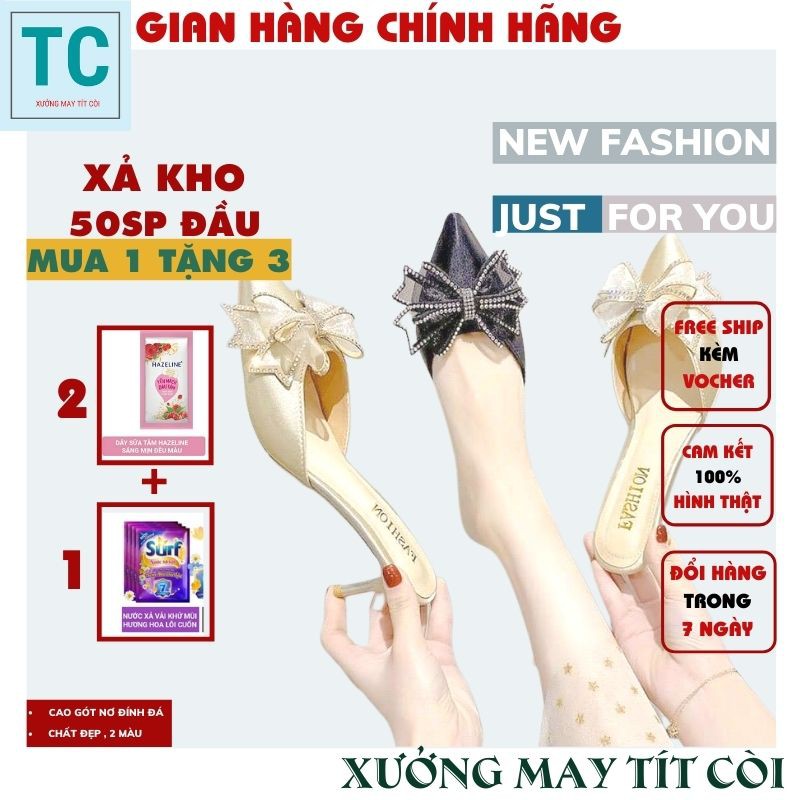 (MUA 1 TẶNG 3) giày cao gót nữ ,sục nữ 🌸 Guốc nữ cao gót nơ thắt chanh xả ,sục nơ đính đá siêu xinh - LAZASHION