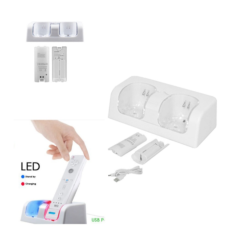 【3C】 2-in-1 Dual Charging Station for Wii Controller with Two 2800MAH Batteries