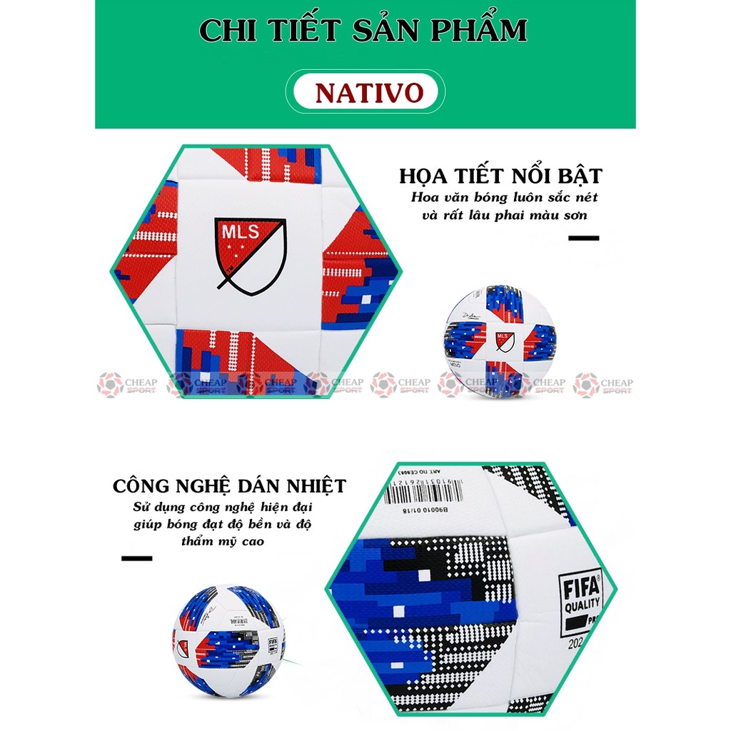 Bóng Đá NATIVO Size Số 5 Giải Bóng Đá Nhà Nghề Mỹ MLS 2019 Dùng Cho Sân Cỏ Nhân Tạo Và Sân Cỏ Tự Nhiên (Tặng bơm mini)