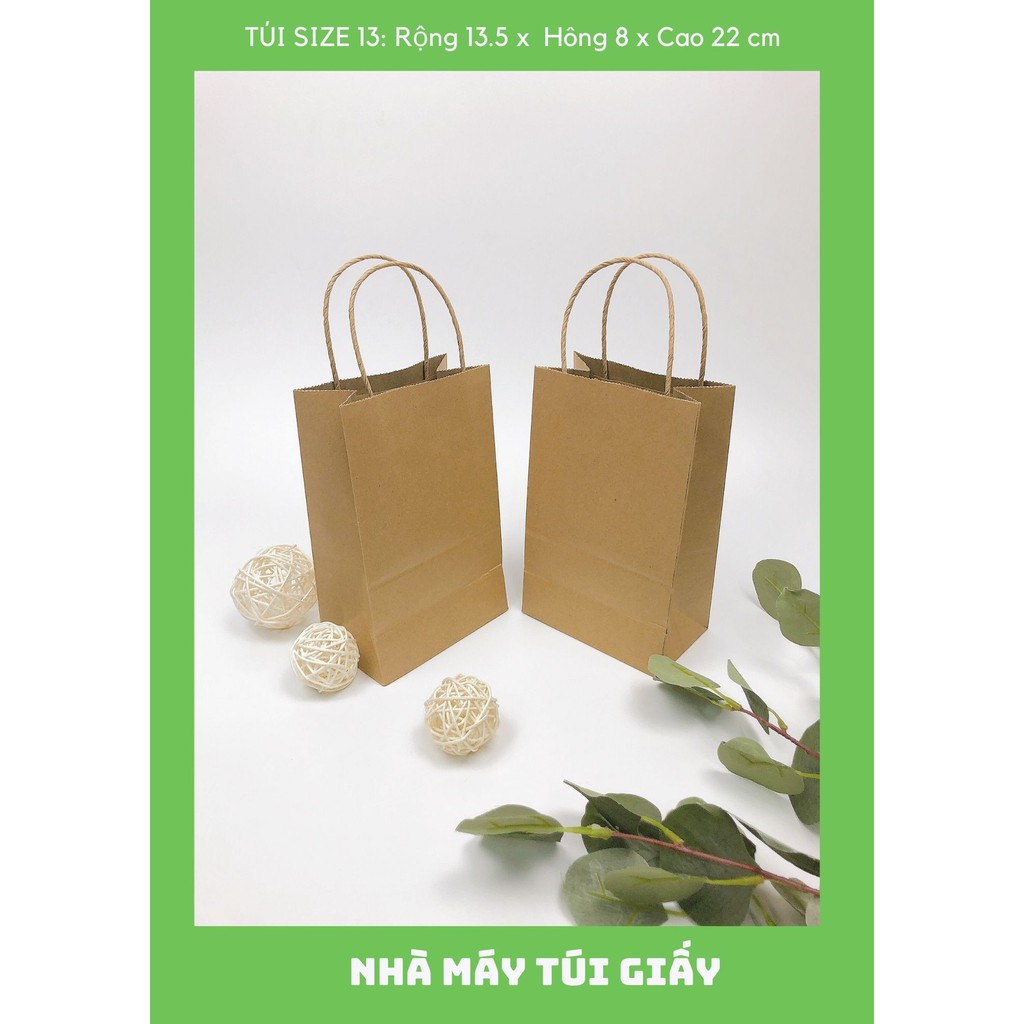 500 Chiếc Túi giấy nâu đựng quà Size 13 :13.5x8x22 cm có quai  ẢNH THẬT VÀ VIDEO