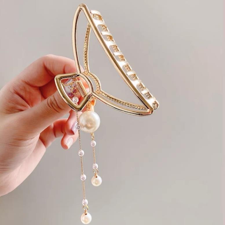 Kẹp Tóc Softie Càng Cua Kim Loại Đính Châu Sang Chảnh