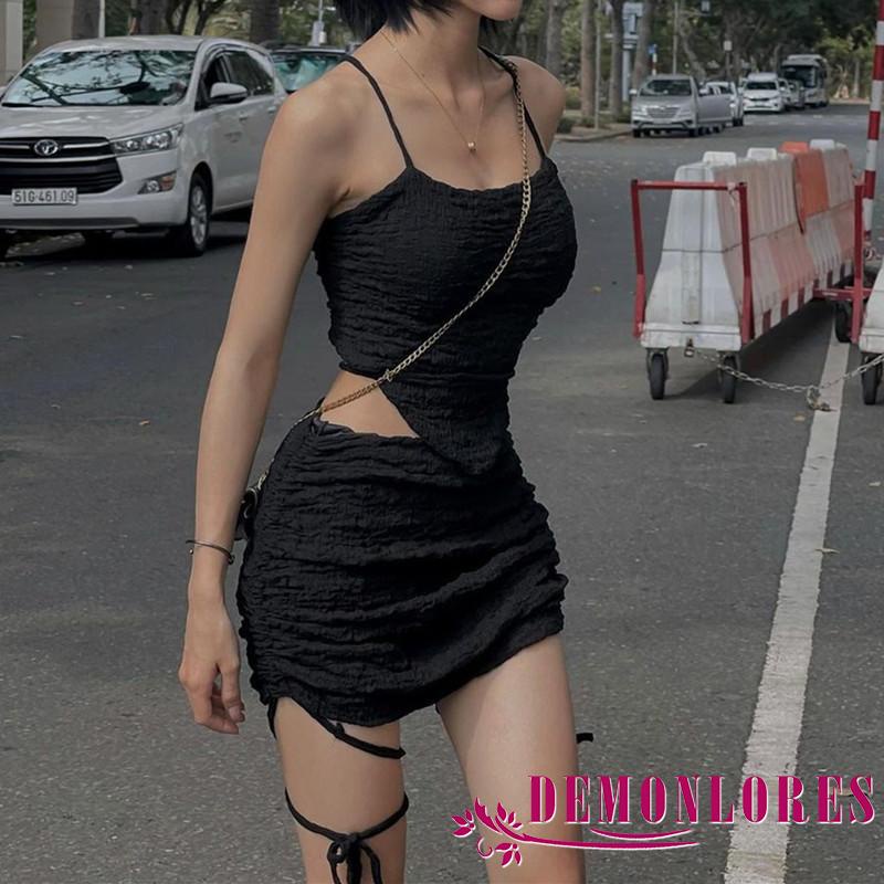 Bộ đồ hở lưng màu trơn quyến rũ cho nữ New Y2K